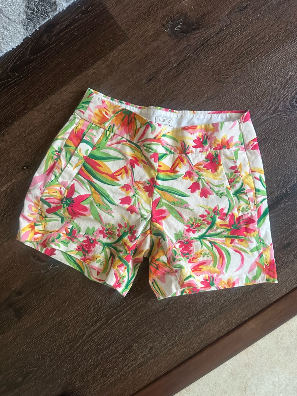 J. Crew High-Waist Floral Print Shorts - Pink, Green & Yellow